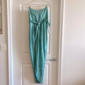 adrie strapless corset bodice maxi dress in turquoise blue
